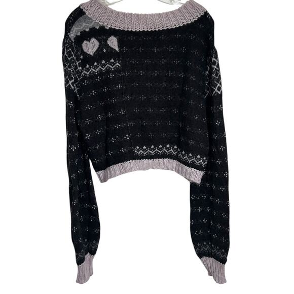 Free People Snow Globe Wool-Blend Sweater Women’s Medium Onyx Combo Boxy Cropped - Picture 5 of 8